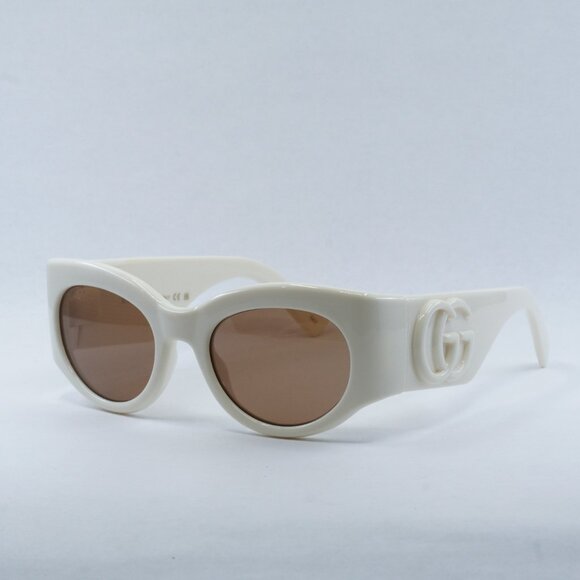 Gucci GG1544S 004 Sunglasses Ivory Cat Eye Frame Brow Lenses